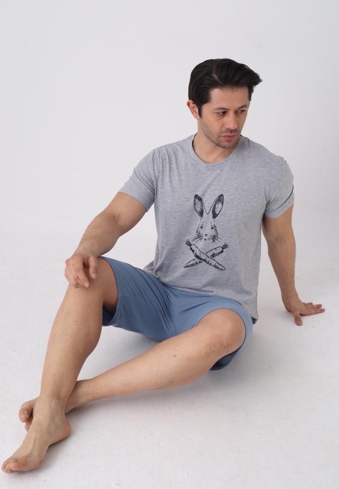 Pijama barbat cu maneca scurta si pantaloni 3/4, culoare gri , Engros